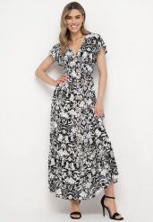 Czarna Rozkloszowana Sukienka Maxi z Luźnym Rękawem w Kwiatowy Print Oxeria. Czarne sukienki Born2be, m, bez wzorów, bez kołnierzyka, bez ramiączek, maxi, rozkloszowane. W wyprzedaży za 69.99 zł.