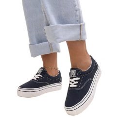 Granatowe tenisówki Big Star LL274233 niebieskie. Niebieskie trampki bez wzorów, z tkaniny, retro, bez zapięcia. Za 148.97 zł.