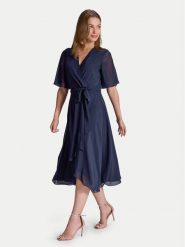Swing Sukienka koktajlowa 5AI10200 Granatowy Regular Fit. Niebieskie sukienki Swing, bez wzorów, z syntetyku, wizytowe, bez kołnierzyka, bez ramiączek. Za 789.99 zł.