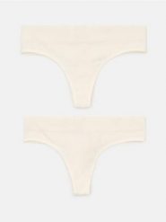 Prążkowane stringi 2 pack - biały. Białe stringi Sinsay, bez wzorów, prążkowane. Za 15.99 zł.