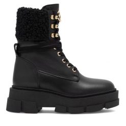 Trzewiki Eva Minge. Czarne botki Eva Minge, bez wzorów, bez obcasa, na płaskiej podeszwie, bez zapięcia. Za 419.99 zł.