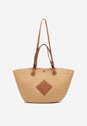 Ciemnobeżowa Pleciona Torebka Typu Shopperka Galmeira. Brązowe shopper bag Renee, bez wzorów, biznesowe, bez dodatków. Za 119.99 zł.