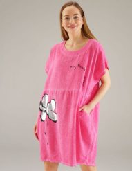 Lniana sukienka z nadrukiem. Czerwone sukienki Unisono, s, bez wzorów, bez kołnierzyka, bez ramiączek, mini. Za 169.00 zł.