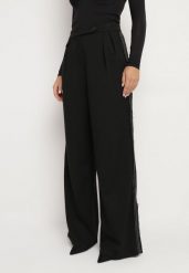 Czarne Szerokie Spodnie High Waist Ozdobione Kieszeniami Zinnoria. Czarne jeansy Born2be, l, bez wzorów, z jeansu, z podwyższonym stanem. W wyprzedaży za 178.49 zł.
