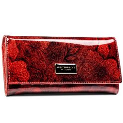 Czerwony, klasyczny, duży lakierowany portfel damski z kwiatowym wzorem RFID STOP Peterson. Czerwone portfele Peterson, z aplikacjami, z lakierowanej skóry. Za 89.99 zł.
