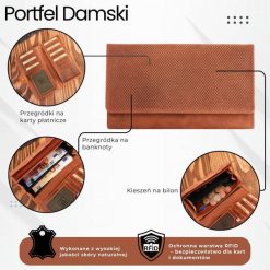 Portfel damski skórzany duży pomarańczowy pojemny vintage Paolo Peruzzi T-113-HOR. Brązowe portfele bez wzorów, ze skóry. Za 69.00 zł.