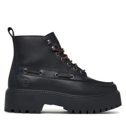 Trzewiki Timberland. Czarne botki Timberland, bez wzorów, street, bez obcasa, na płaskiej podeszwie, bez zapięcia. Za 779.99 zł.