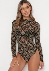 Beżowe Body Prześwitujące w Fantazyjny Print Aerhu. Brązowe body i gorsety Born2be, bez wzorów, bez ramiączek. W wyprzedaży za 84.99 zł.