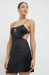 Calvin Klein Jeans sukienka kolor czarny mini rozkloszowana. Czarne sukienki Calvin Klein Jeans, l, bez wzorów, z jeansu, bez kołnierzyka, bez ramiączek, mini, dopasowane. Za 539.99 zł.