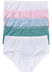 Figi maxi (5 par). Niebieskie figi bonprix, z aplikacjami. Za 67.99 zł.