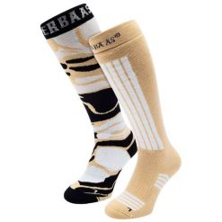 Skarpety narciarskie - Damskie - 2 pary - Warm Sand. Brązowe skarpetki POEDERBAAS, bez wzorów, z elastanu, narciarskie. Za 177.72 zł.