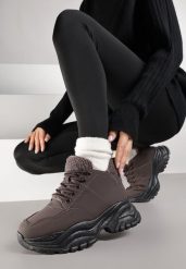 Brązowe Trapery Sneakersy Vices na Platformie z Tłoczeniem Nirrise. Brązowe traperki Renee, bez wzorów, z dresówki, bez obcasa, na platformie, bez zapięcia. Za 109.99 zł.