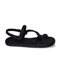 Sandały damskie Mykonos. Czarne sandały Aulp, bez wzorów, z kauczuku, boho, z otwartym noskiem, bez obcasa, bez zapięcia. Za 159.99 zł.