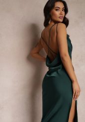Zielona Sukienka Maxi z Odkrytymi Plecami z Rozcięciem na Dole Zirthi. Zielone sukienki Renee, na imprezę, xl, bez wzorów, eleganckie, bez kołnierzyka, bez ramiączek, maxi, kopertowe. Za 39.99 zł.