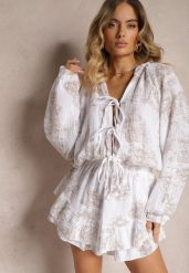 Beżowy Muślinowy Kombinezon z Bawełny z Ozdobnym Wiązaniem Vimariana. Brązowe sukienki Renee, na imprezę, s, bez wzorów, z bawełny, eleganckie, bez kołnierzyka, bez ramiączek, maxi. W wyprzedaży za 175.99 zł.