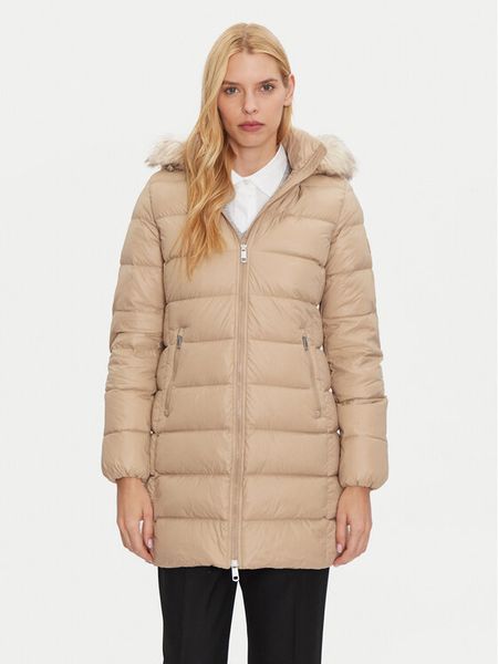 Tommy Hilfiger Płaszcz zimowy WW0WW43122 Beżowy Regular Fit. Brązowe płaszcze Tommy Hilfiger, na zimę, s, bez wzorów, z syntetyku, bez kaptura. Za 1,119.00 zł.