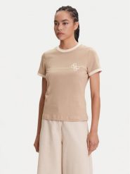 Guess T-Shirt V5YI01 J1314 Beżowy Regular Fit. Brązowe t-shirty Guess, xs, z aplikacjami, z bawełny, bez kołnierzyka, bez ramiączek. Za 109.99 zł.