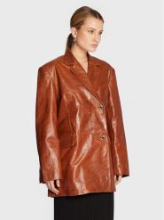 Remain Marynarka Bolette Blazer Leather RM1662 Brązowy Relaxed Fit. Brązowe marynarki i żakiety Remain, bez wzorów, ze skóry, bez ramiączek. Za 3,039.00 zł.