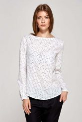 Wizytowa Bluzka z Dekoltem w Łódkę - Wzór Ecru. Białe bluzki SALE, s, bez wzorów, z elastanu, wizytowe, bez kołnierzyka, bez ramiączek. Za 121.90 zł.