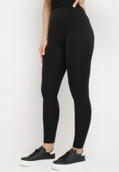 Czarne Legginsy z Wysokim Stanem i Szeroką Gumką w Pasie Lalar. Czarne legginsy Born2be, bez wzorów, z dzianiny, casualowe, długie. Za 69.99 zł.