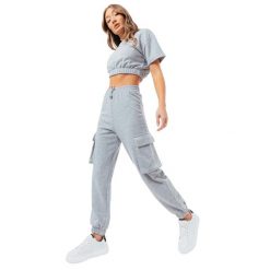 Spodnie sportowe damskie Justhype Sweat Crop T-Shirt-Cargo Joggers. Szare spodnie dresowe Hype, bez wzorów, z bawełny, długie. Za 209.99 zł.
