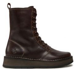 Botki Fly London. Brązowe botki Fly London, bez wzorów, bez obcasa, na płaskiej podeszwie, bez zapięcia. Za 599.99 zł.