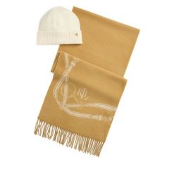 Zestaw szalik i czapka LAUREN RALPH LAUREN. Brązowe szaliki i kominy Lauren Ralph Lauren, bez wzorów. Za 819.99 zł.