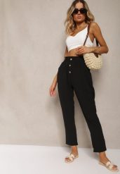 Czarne Spodnie Typu Paper Bag High Waist z Gumką w Talii Salvavia. Czarne jeansy Renee, na lato, l, bez wzorów, z jeansu, z podwyższonym stanem. W wyprzedaży za 39.99 zł.