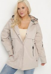 Beżowa Kurtka Parka z Kapturem i Kieszeniami Eradilla. Brązowe kurtki Born2be, plus size, z aplikacjami, eleganckie, z kapturem. W wyprzedaży za 297.49 zł.