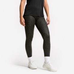 Legginsy fitness damskie Domyos w szarą panterkę. Szare legginsy DOMYOS, bez wzorów, z elastanu, sportowe. Za 69.99 zł.