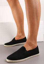 Czarne Wsuwane Tenisówki Espadryle z Plecioną Podeszwą Elladia. Czarne espadryle Renee, bez wzorów, bez zapięcia. W wyprzedaży za 47.99 zł.