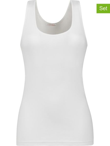 COTONELLA Topy (2 szt.) w kolorze białym rozmiar: L. Białe topy Cotonella, l, bez wzorów, z bawełny, bez kołnierzyka, bez ramiączek. Za 52.42 zł.