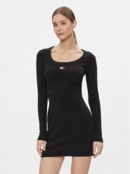 Tommy Jeans Sukienka dzianinowa Tjw Badge Rib Bodycon Ls DW0DW17424 Czarny Slim Fit. Czarne sukienki Tommy Jeans, l, bez wzorów, z bawełny, bez kołnierzyka, bez ramiączek, bodycon. Za 239.99 zł.