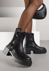 Czarne Botki Vices Ozdobione Tasiemką Rotine. Czarne botki Renee, bez wzorów, z jeansu, eleganckie, bez obcasa, na obcasie, bez zapięcia. Za 149.99 zł.