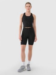 4F Legginsy kolarki treningowe damskie - czarne M. Czarne legginsy 4f, m, bez wzorów, z dzianiny, z podwyższonym stanem, na fitness i siłownię. W wyprzedaży za 99.99 zł.