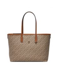 Tommy Hilfiger Torebka Th Monoplay Leather Tote AW0AW17416 Beżowy jasny. Brązowe shopper bag Tommy Hilfiger, bez wzorów, ze skóry, bez dodatków. Za 849.99 zł.