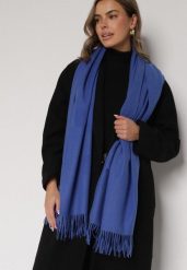 Niebieski Szalik z Bawełną i Wiskozą Ozdobiony Frędzlami Siadortia. Niebieskie szaliki i kominy Born2be, bez wzorów, z bawełny, biznesowe. Za 49.99 zł.