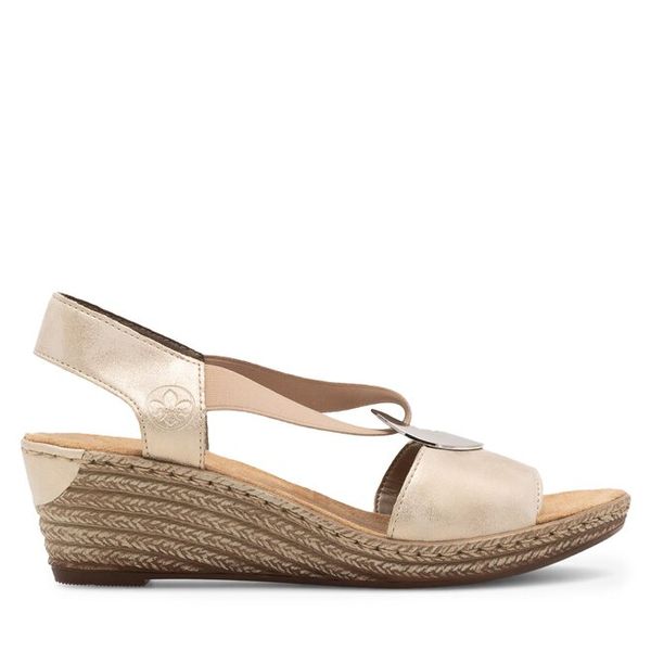 Sandały Rieker. Brązowe sandały Rieker, bez wzorów, bez obcasa, na koturnie, bez zapięcia. Za 289.99 zł.