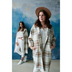 Płaszcz Damski Browness Plus Size Krata Beż. Białe płaszcze blue shadow, l, bez wzorów, z bawełny, bez kaptura. Za 539.90 zł.