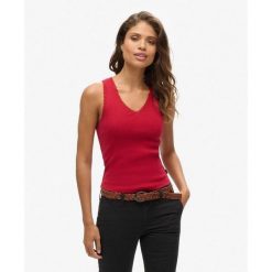 Koszulka z koronkowym wykończeniem. Czerwone bielizna termoaktywna damska Superdry, bez wzorów, z bawełny, bez ramiączek. W wyprzedaży za 104.85 zł.