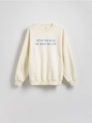Bluza z nadrukiem - kremowy. Białe bluzy Reserved, l, bez wzorów, z bawełny, bez kaptura. W wyprzedaży za 79.99 zł.