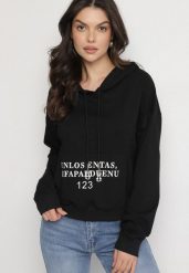 Czarna Casualowa Bluza z Kapturem i Kieszonką Zelotia. Czarne bluzy Born2be, l, bez wzorów, z jeansu, casualowe, bez ramiączek, z kapturem. W wyprzedaży za 55.24 zł.