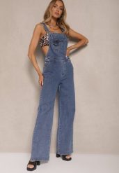 Niebieskie Jeansy Typu Ogrodniczki z Bawełny High Waist z Szerokim Nogawkami Velhiria. Niebieskie jeansy Renee, bez wzorów, z bawełny, eleganckie, z podwyższonym stanem. W wyprzedaży za 151.99 zł.