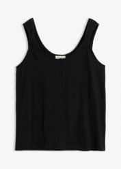 Tank top z czystej bawełny organicznej. Czarne topy bonprix, bez wzorów, z bawełny, bez kołnierzyka, bez ramiączek. Za 37.99 zł.