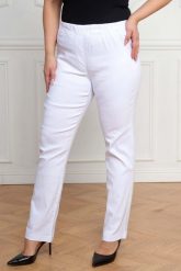 Białe spodnie Nilda z prostą nogawką wysoki stan PLUS SIZE XXL. Białe spodnie materiałowe Nasi partnerzy, bez wzorów, z elastanu, biznesowe, z podwyższonym stanem, krótkie. Za 159.90 zł.