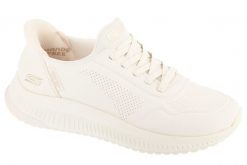Buty sportowe Sneakersy damskie, Slip-Ins: Bobs Squad 4 - Key Look. Białe buty treningowe Skechers, bez wzorów, z materiału, przed kostkę, bez zapięcia, trekkingowe. Za 299.99 zł.