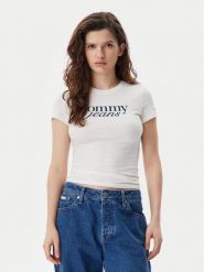 Tommy Jeans T-Shirt Essential DW0DW19447 Écru Slim Fit. T-shirty Tommy Jeans, xl, bez wzorów, z bawełny, bez kołnierzyka, bez ramiączek. Za 79.99 zł.