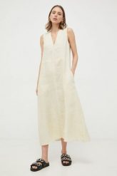 Max Mara Leisure sukienka lniana kolor beżowy midi oversize. Brązowe sukienki Max Mara Leisure, bez wzorów, z tkaniny, bez kołnierzyka, bez ramiączek, midi, oversize. Za 1,069.90 zł.