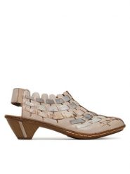 Rieker Półbuty 46778-64 Beżowy. Brązowe półbuty wsuwane Rieker, bez wzorów, ze skóry, bez obcasa, na obcasie. Za 349.99 zł.
