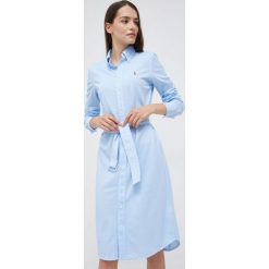 Polo Ralph Lauren sukienka bawełniana mini prosta. Niebieskie sukienki Polo Ralph Lauren, na co dzień, l, bez wzorów, z bawełny, bez kołnierzyka, bez ramiączek, maxi, proste. Za 839.99 zł.